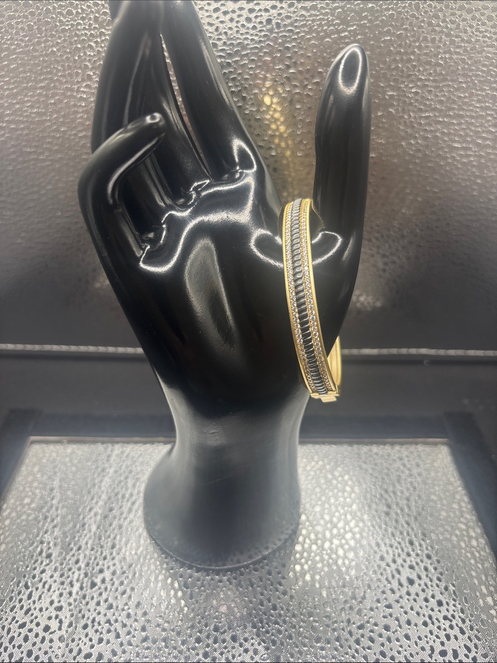 Gold-Tone Bangle Bracelet with Black Crystal Accent - Women's Jewelry